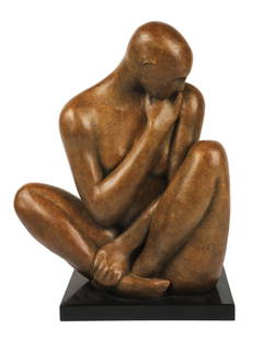 Aiko Morioka Bronze Sculpture of a Woman: Aiko Morioka (American) Sausalito, CA artist, bronze sculpture of a woman titled "Within", signed Aiko 8/15 with foundry mark, 20 1/2"H joined on 12" x 8" marble plinth