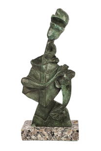 Rufino Tamayo Bronze Abstract Sculpture: Rufino Tamayo (Mexico, 1899-1991), bronze abstract figural sculpture, verdigris patina, on marble base, artist signed, limited edition 13/30, 14" h