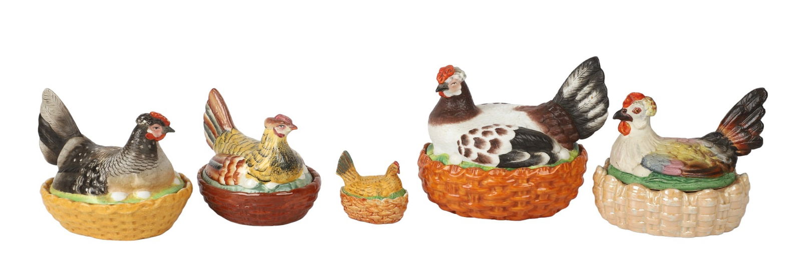 (5) 19th C Polychrome Porcelain Hens on Nest (1 of 12)