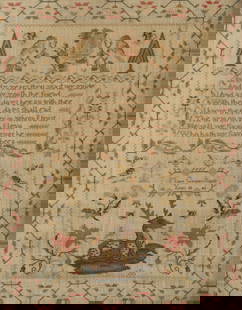 1849 Signed Needlework Sampler: 1849 Signed needlework sampler, "In early years thou wast my guide / And of my youth the friend / And as my days began with thee / With thee my days shall end / I know the power in whom I trust / The