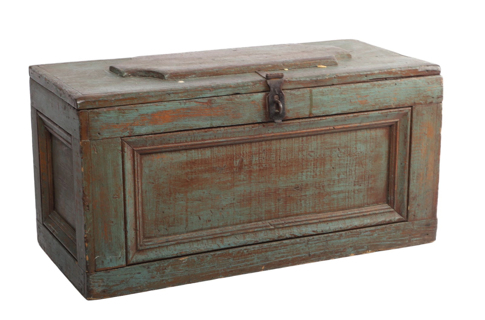 Painted Pine Tool Box,  blue-green paint, 19th c (1 of 5)