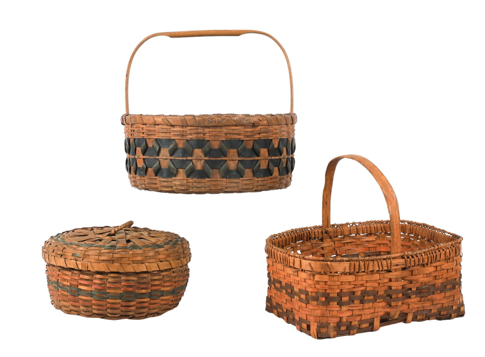 (3) Painted Reed/Splint Woven Baskets (1 of 3)