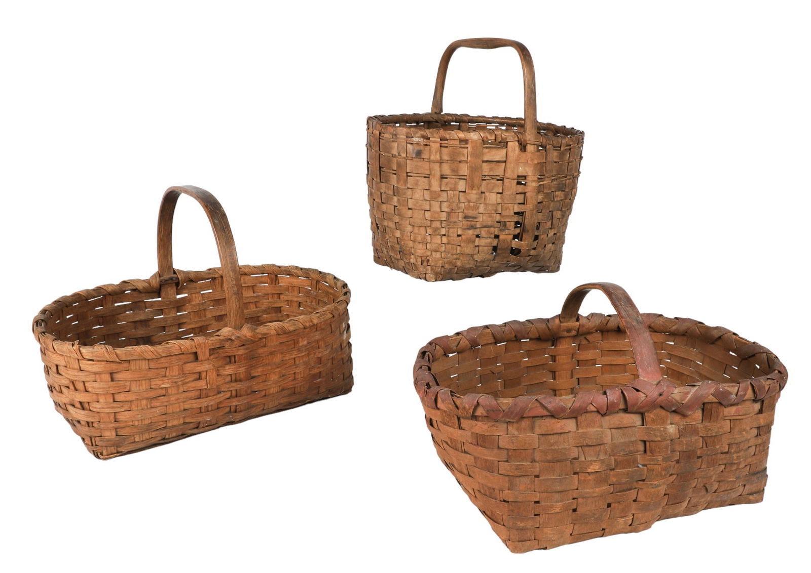 (3) Rectangular Woven Splint Handled baskets (1 of 8)