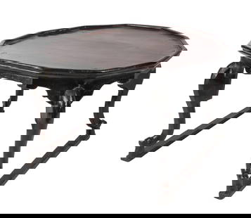 19th C Korean 12-Sided Soban Table: 19th C Korean 12-Sided Soban Table, twelve-sided black lacquered top over sled legs, 1" x 16" x 10 1/2"H