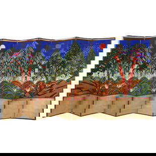 8-panel Korean screen or Irworobongdo: 8-panel Korean screen or Irworobongdo, "A Korean folding screen with a highly stylized landscape painting of a sun and moon, five peaks which always was set behind Eojwa, the king’s royal throne dur