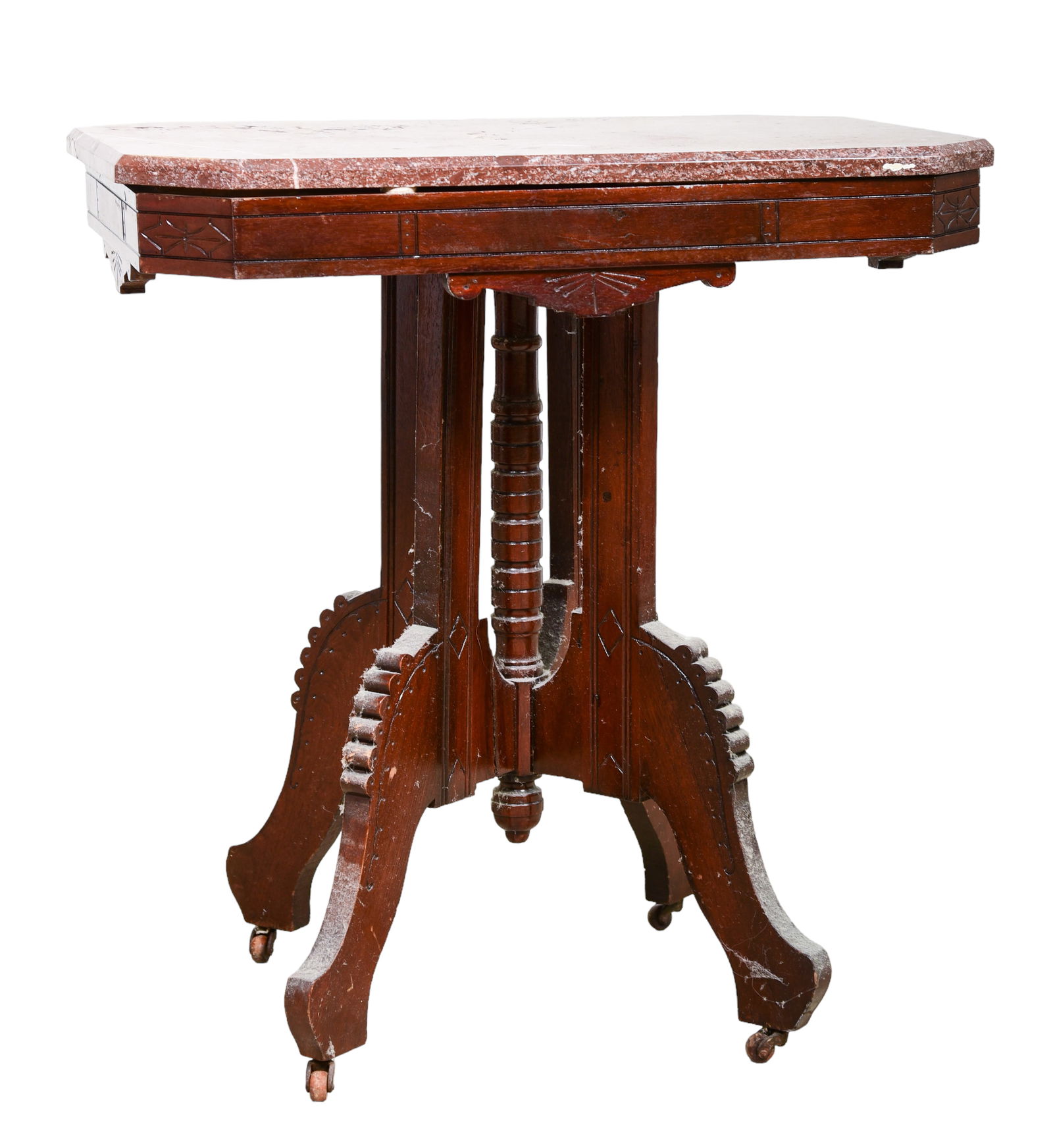 Victorian carved walnut marbletop side table (1 of 2)