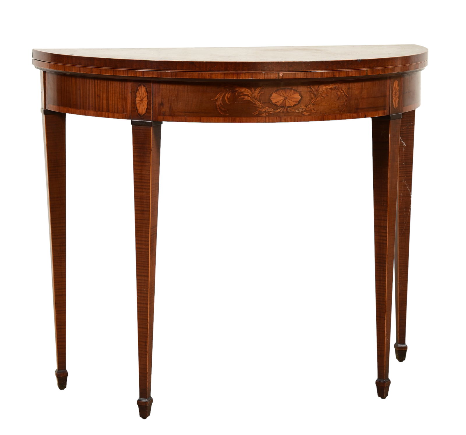 Federal style mahogany inlaid demilune game table (1 of 2)