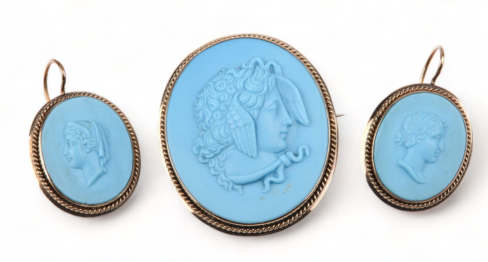 14K Yellow Gold Blue Jasperware Cameo Set (1 of 3)