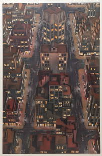 Art Werger Etching "Midnight": Art Werger (American, b 1955) etching "Midnight", color etching and aquatint, pencil signed "Art Werger 1988", edition
