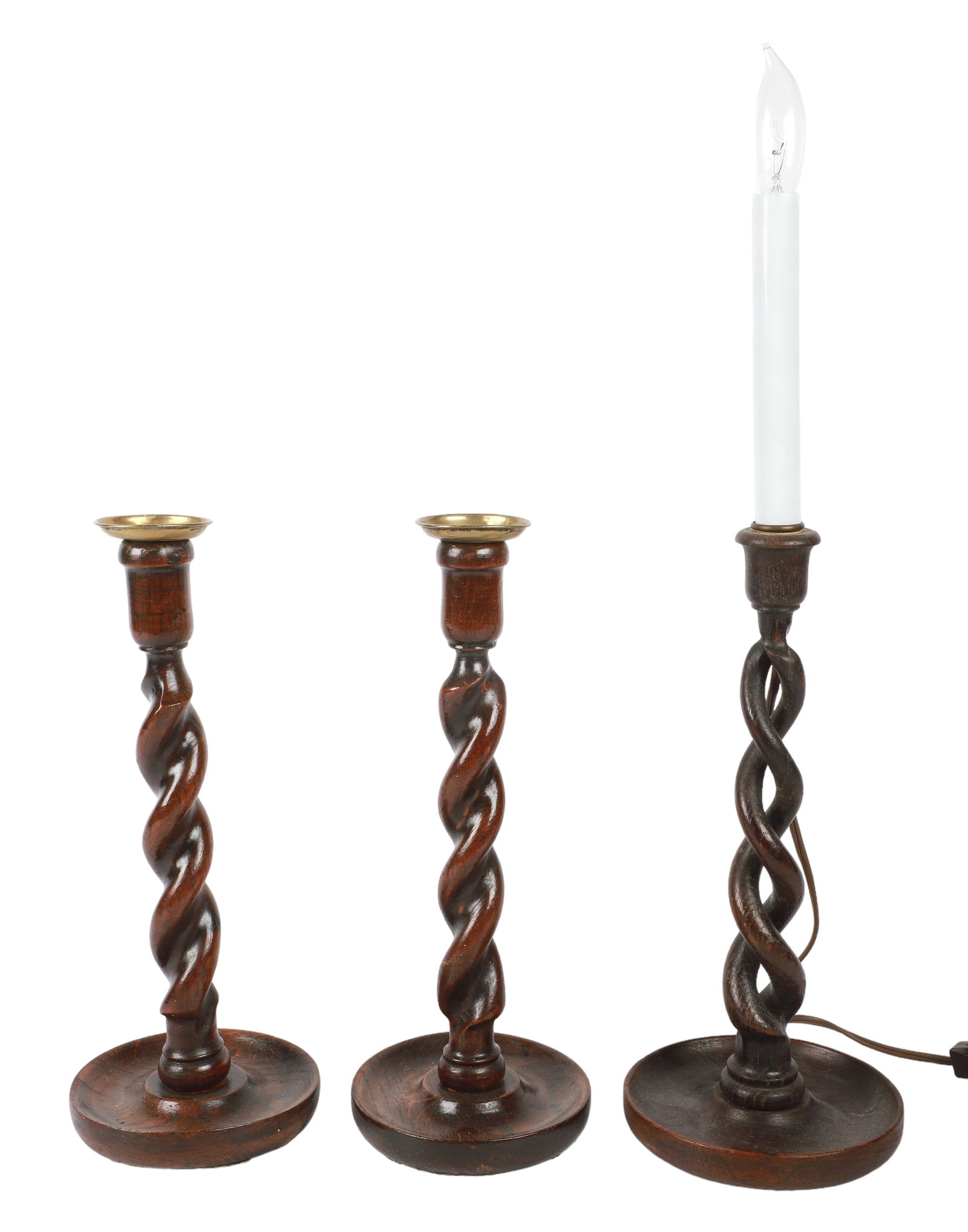 (3) Carved Wood Barley Twist Candlesticks (1 of 3)
