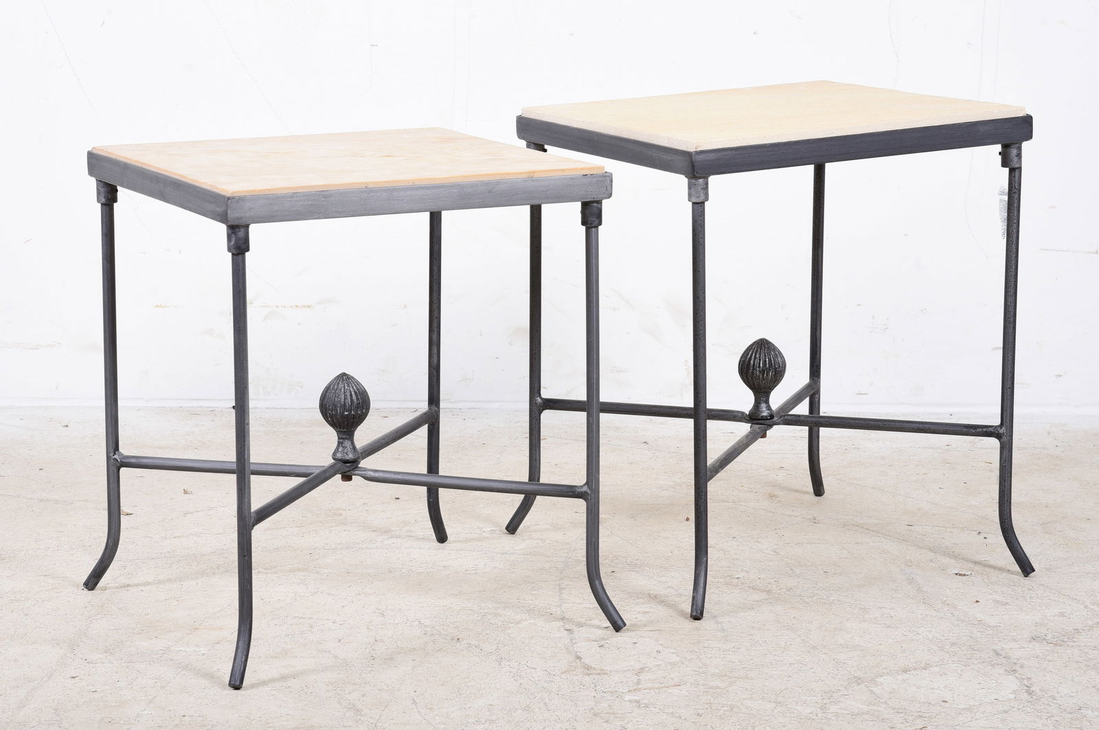 (2) Contemporary ebonized metal and slate top side tables (1 of 2)