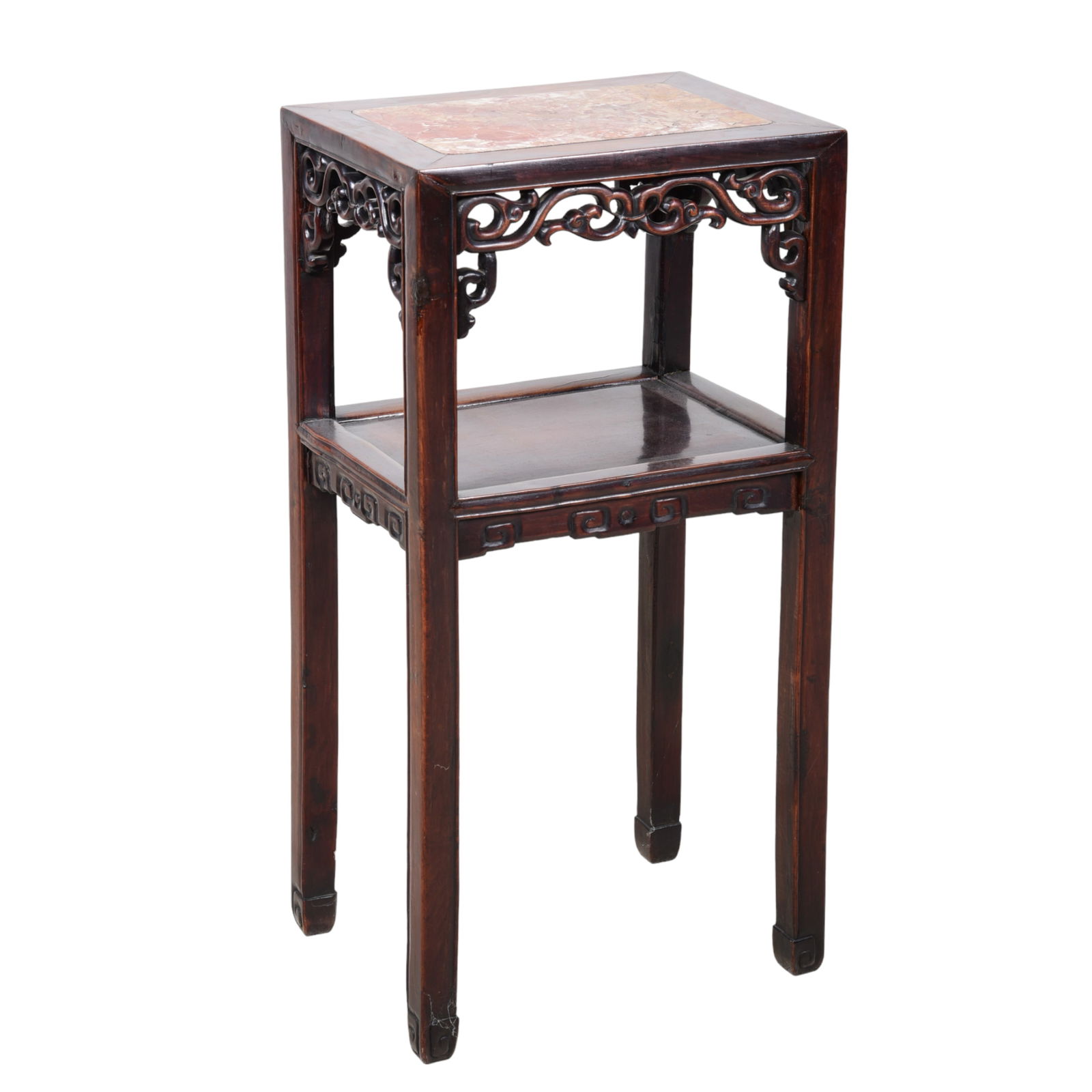 Chinese elmwood marbletop 2-tier pedestal (1 of 2)