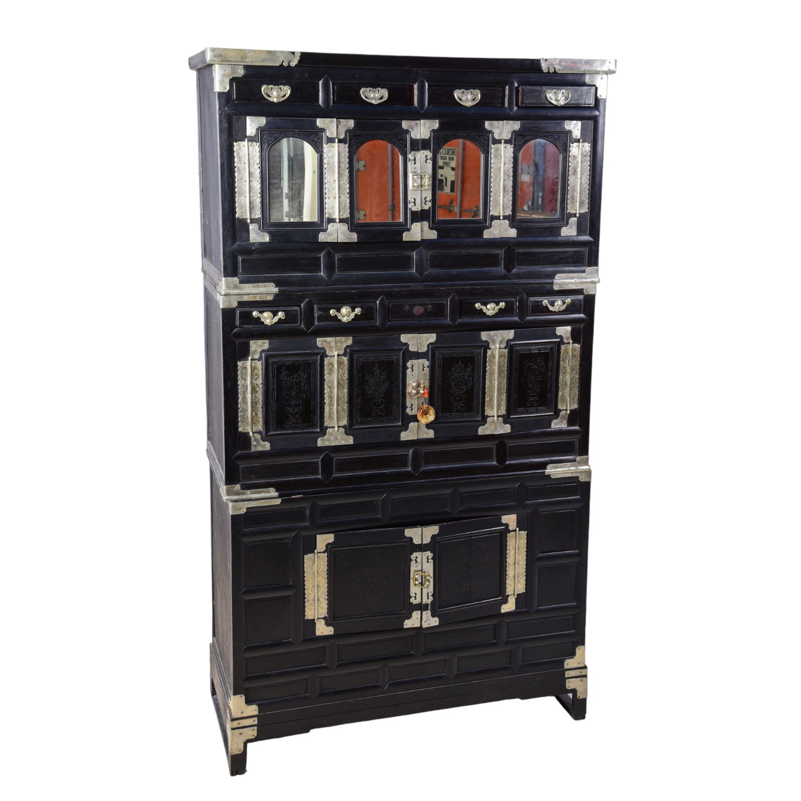 Chinese ebonized 3-pc tansu (1 of 3)