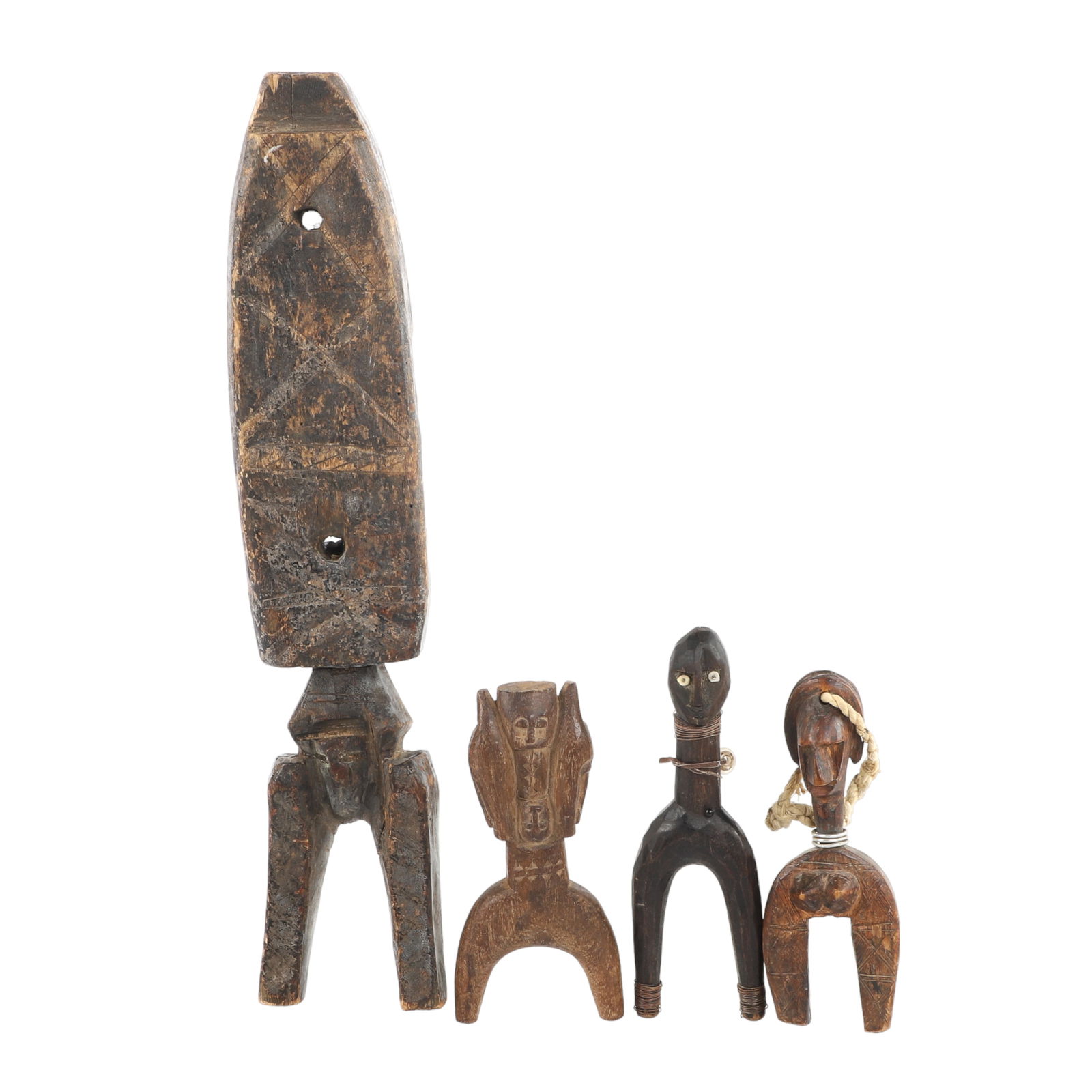 (4) African Carved Wood Figural Slingshots (1 of 2)