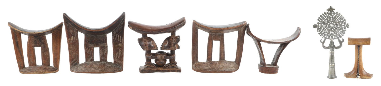 (7) African Headrests and Processional Cross (1 of 3)