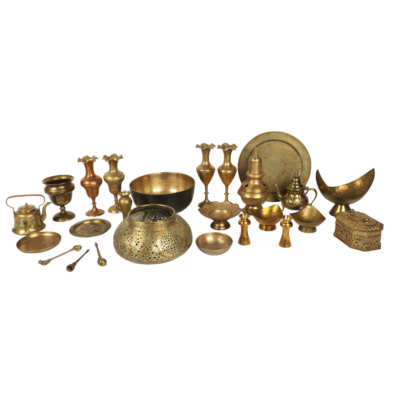 Indian Brass Vases, Bowls and Pierced Box (1 of 5)