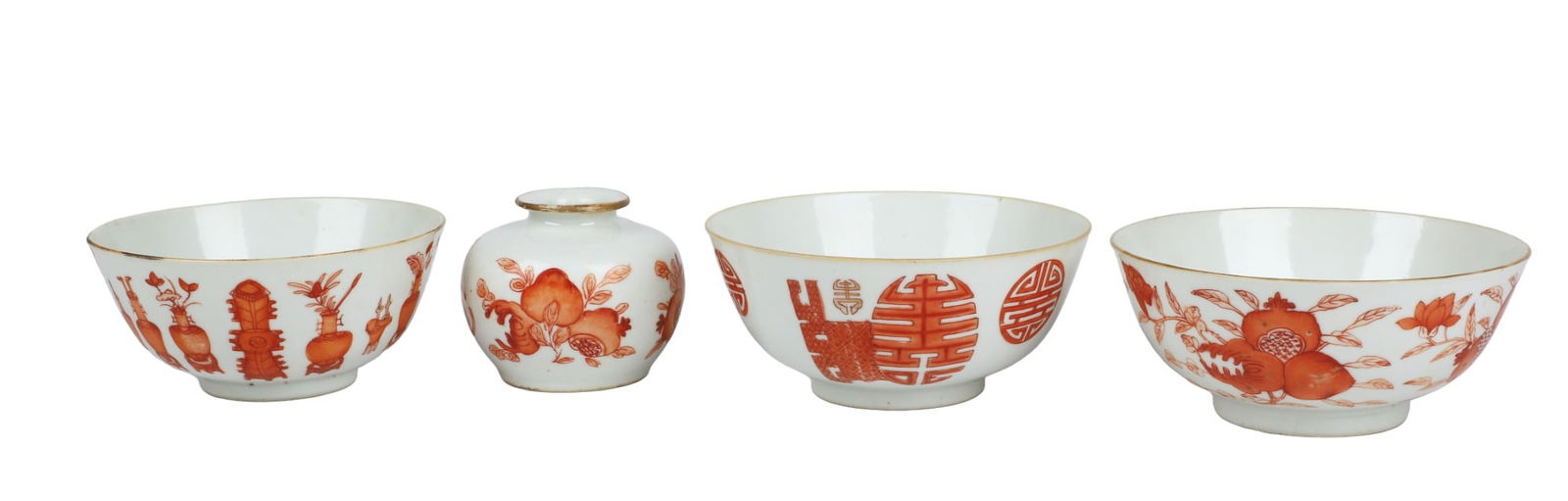 (4) Pcs Chinese Orange Rust Porcelain (1 of 9)
