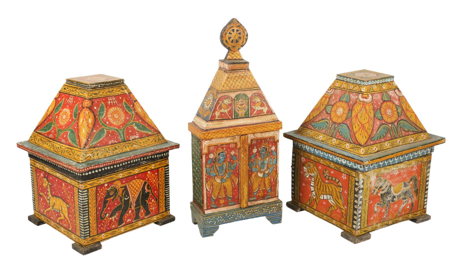 Indian Painted Wood Temple & Boxes (1 of 9)