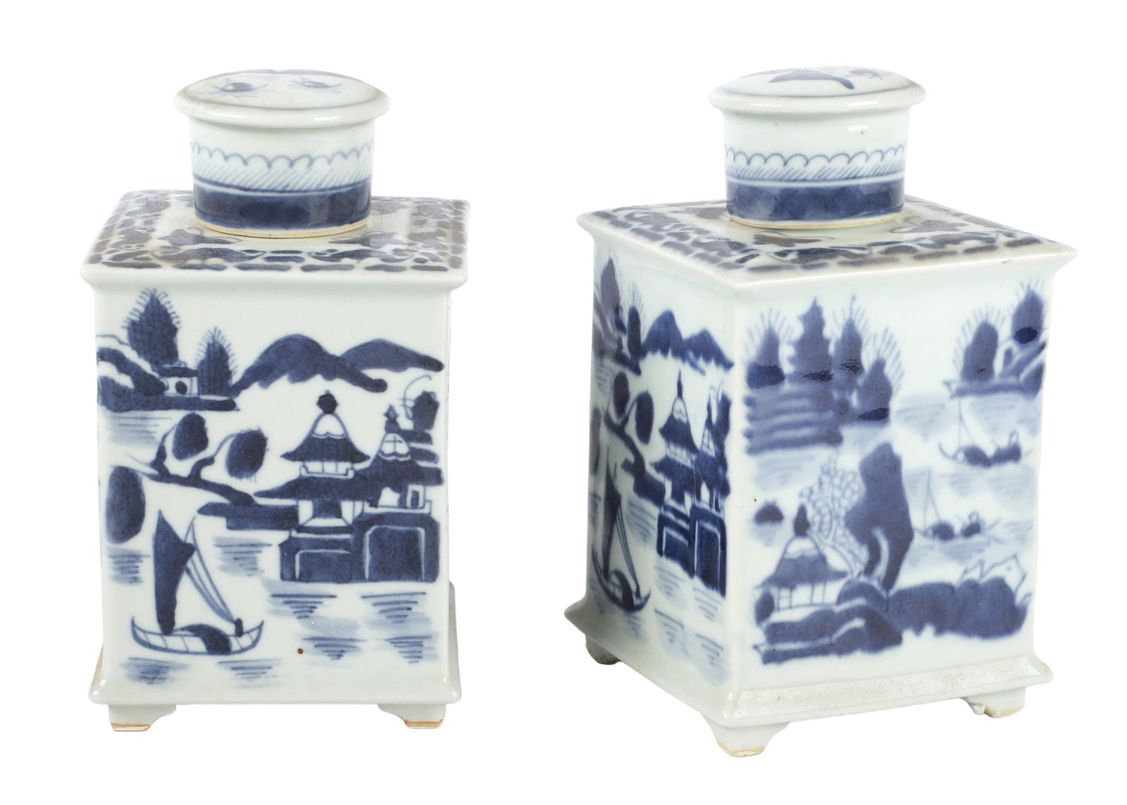 Pair of Chinese Canton Square Tea Jars (1 of 7)