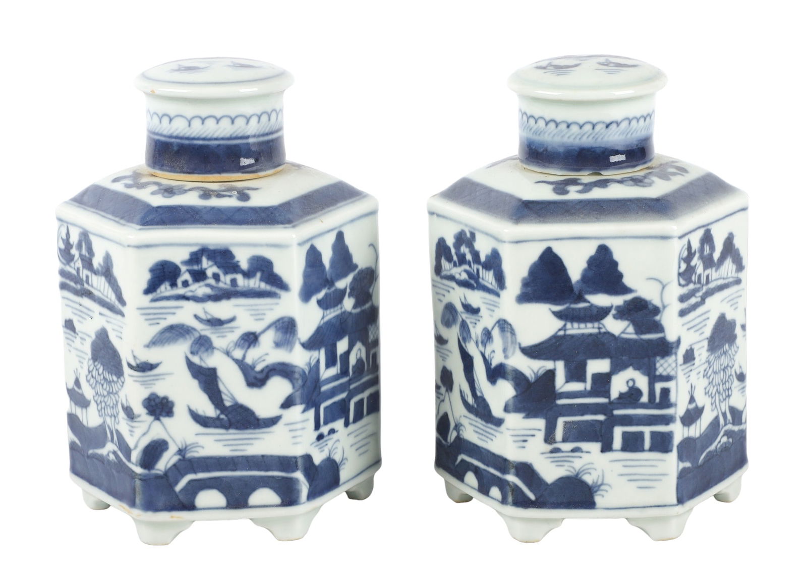 Pair of Chinese Canton Hexagonal Tea Jars (1 of 6)