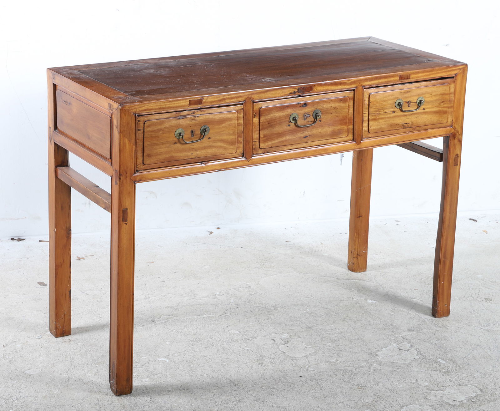 Chinese elmwood three drawer console table (1 of 2)