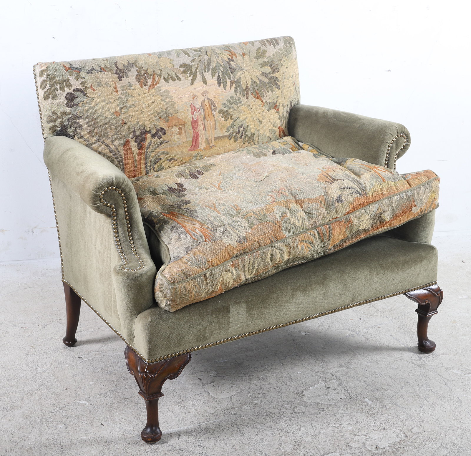 Queen Anne style needlepoint settee (1 of 2)