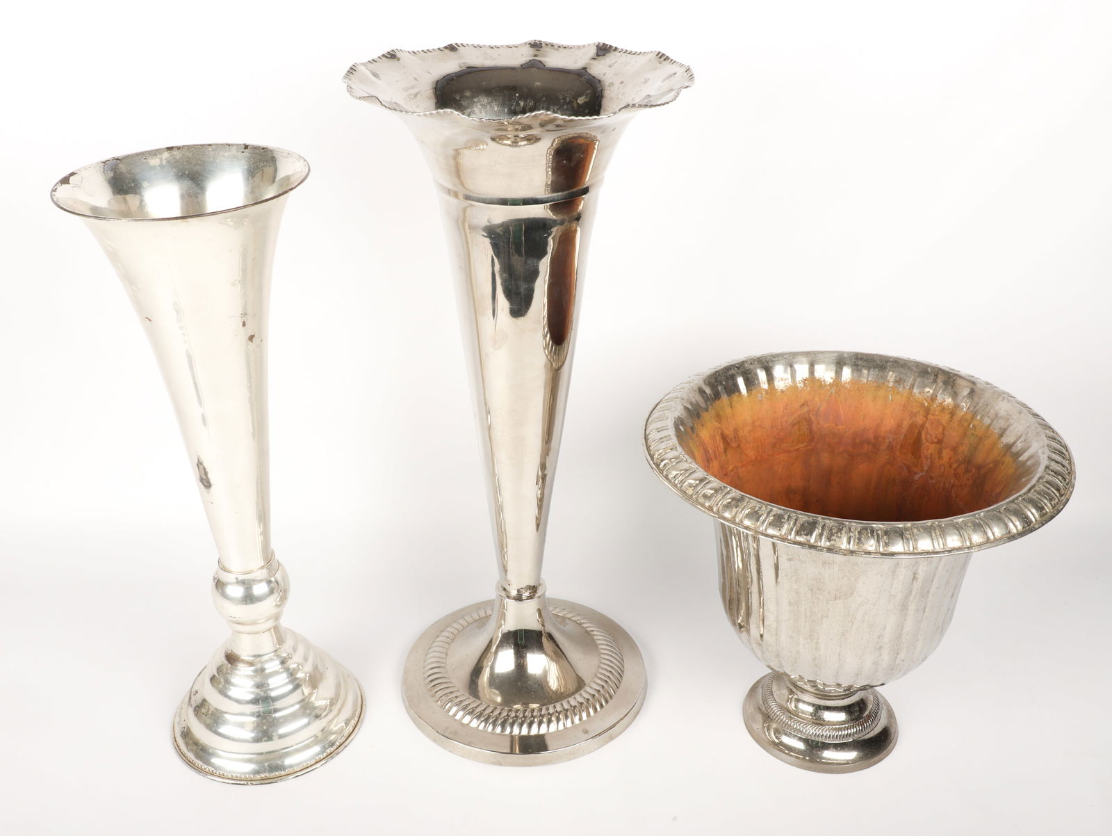 (3) Large Silver Tone Vases (1 of 7)