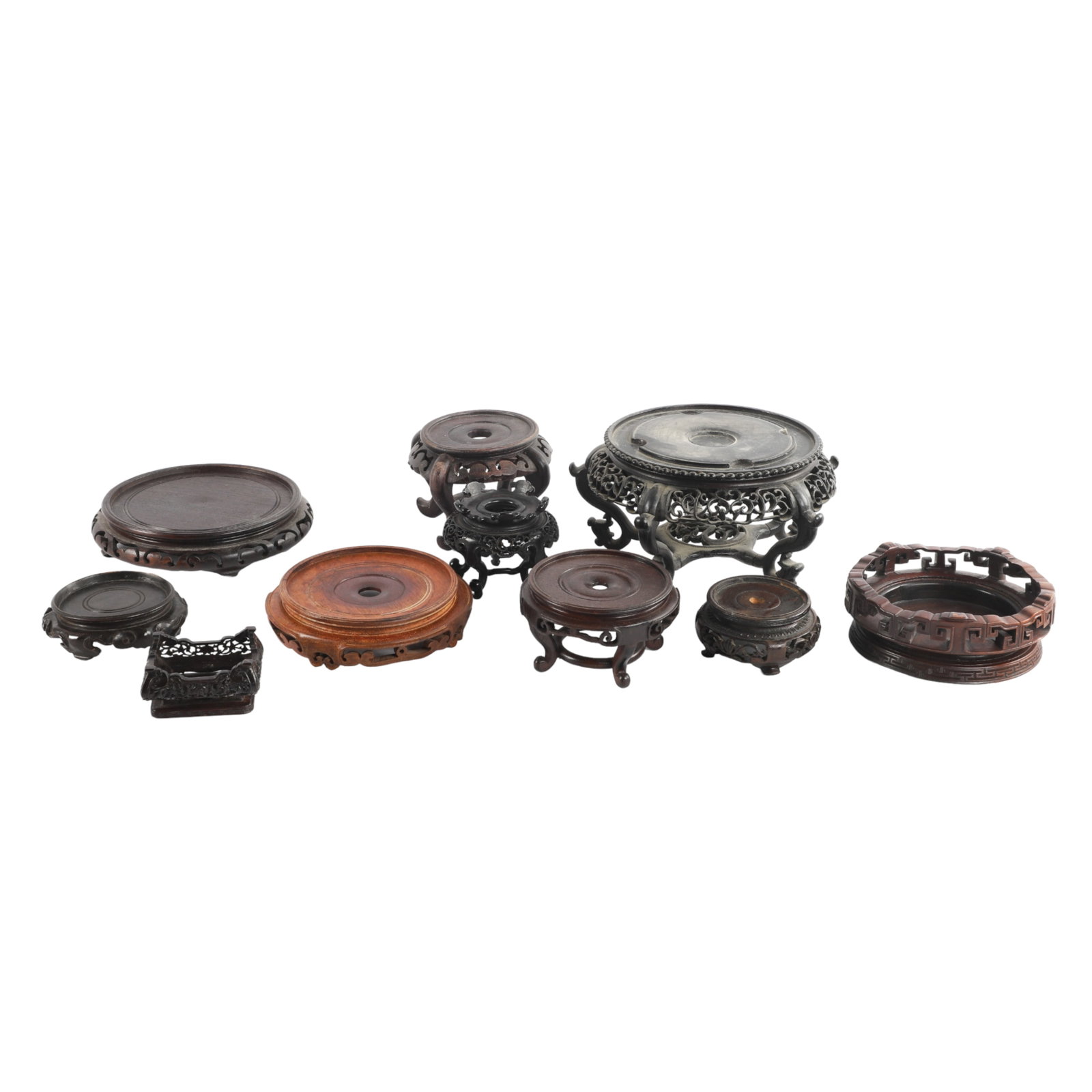 (10) Chinese Carved Wood Stands: (10) Chinese elaborately carved wood stands