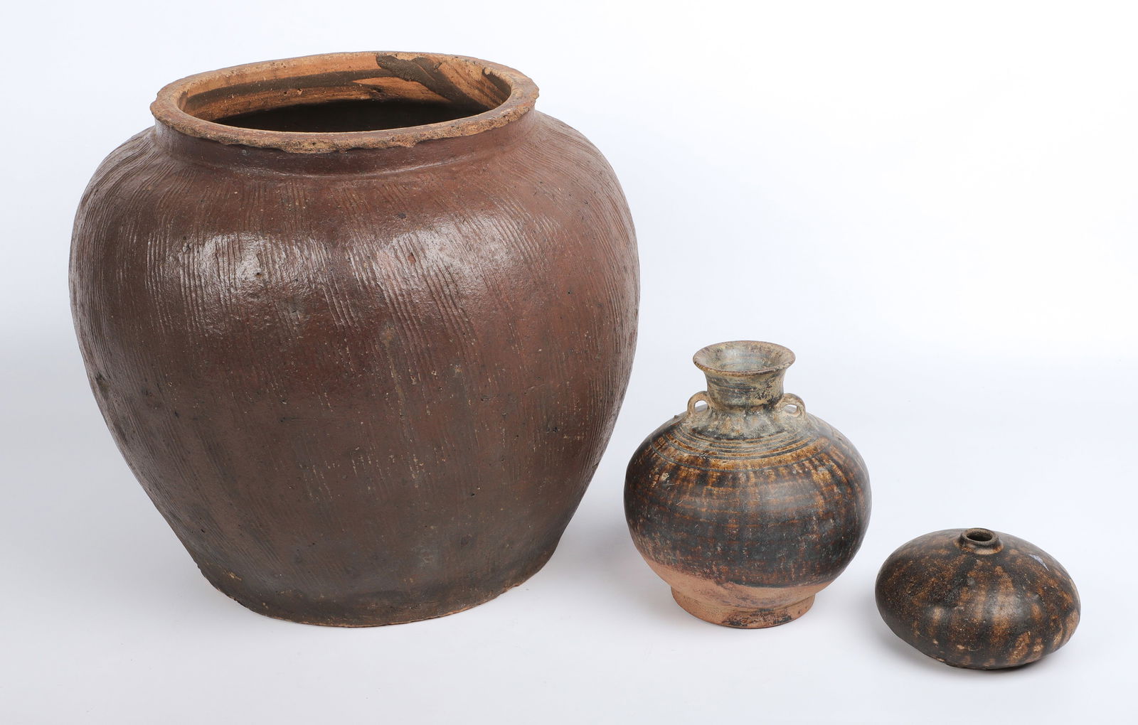 (3) Pcs Chinese Brown Glazed Pottery (1 of 10)