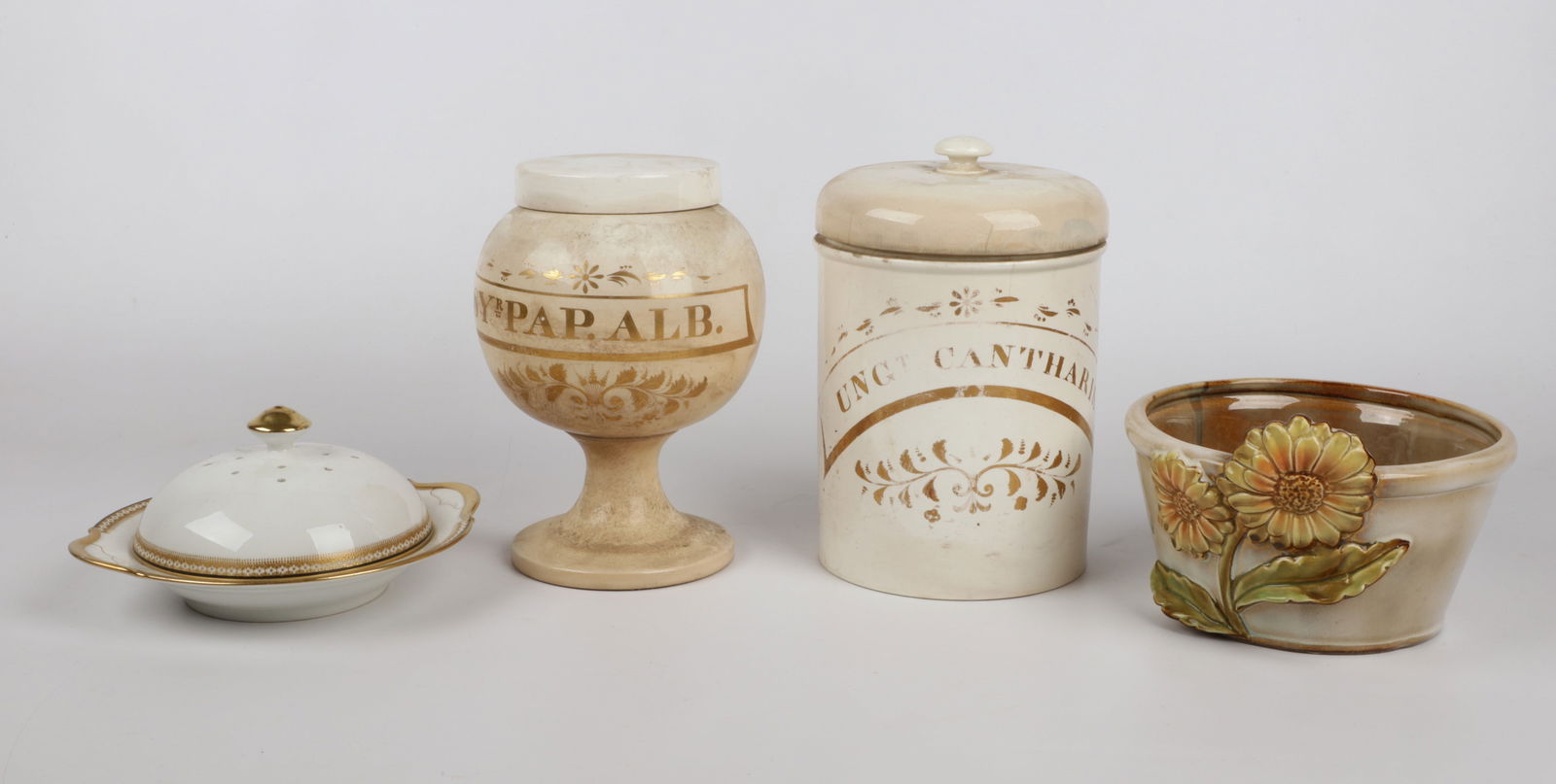 (4) Porcelain Apothecary Jars and Porcelain Pieces (1 of 5)