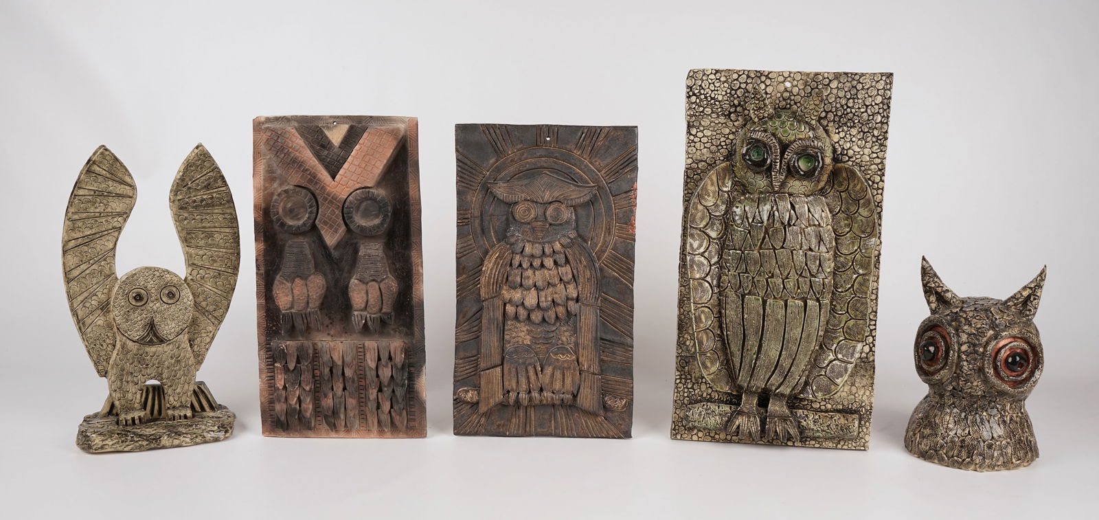 (5) Ron LeMahieu Owl Genre Pottery Sculptures (1 of 6)