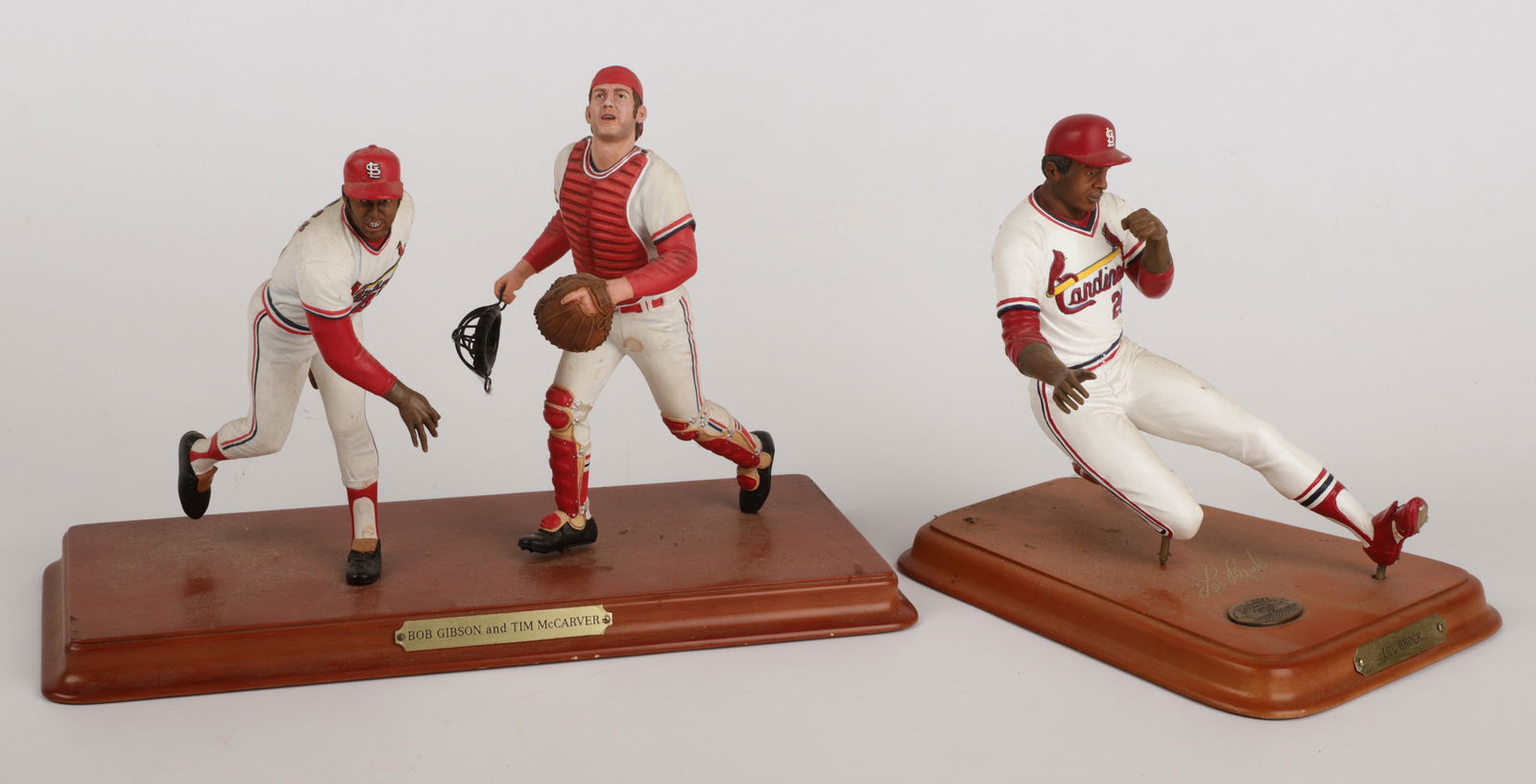 2 Danbury Mint Figures - Cardinals: This lot features Dual figures Bob Gibson & Tim McCarver together and Lou Brock no boxes