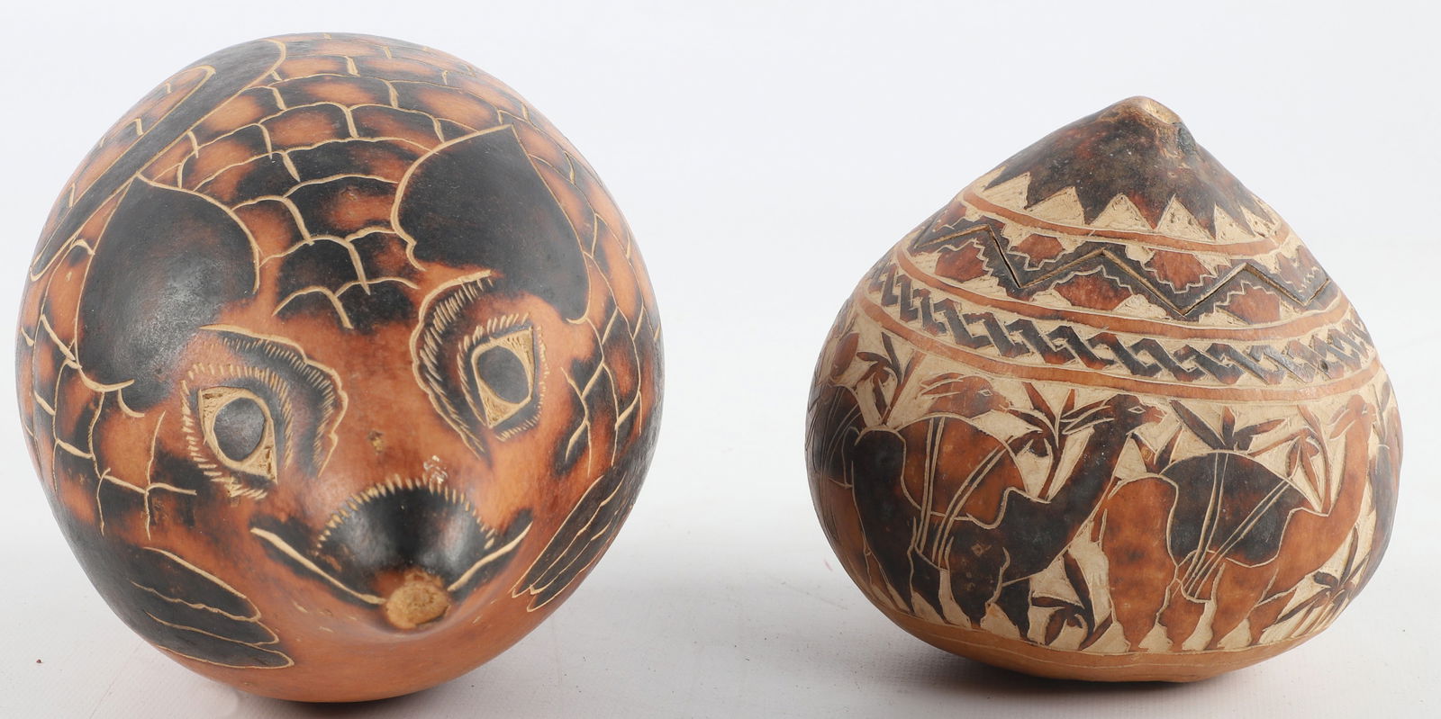 (2) Peruvian Folk Art Carved Gourds (1 of 2)
