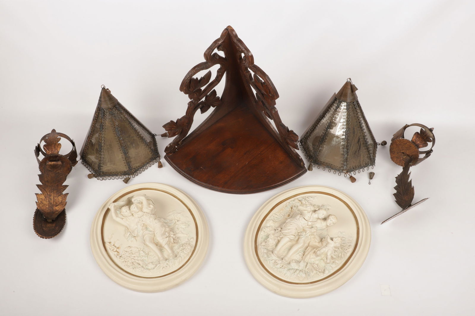 Pierced Carved Corner Shelf, (2) Sconce Pairs (1 of 7)
