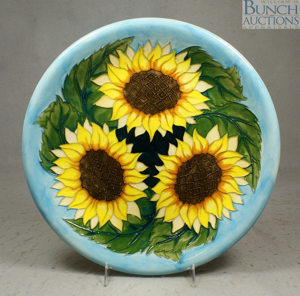 Moorcroft pottery Sunflower charger, 14" d: Moorcroft pottery Sunflower charger, 14" d