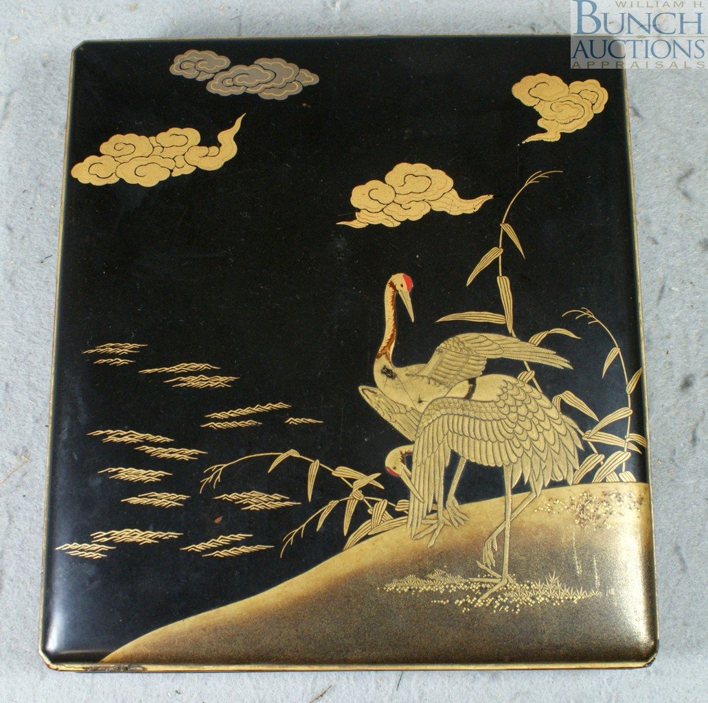 Japanese Lacquer Suzuribako, the interior with i: Japanese Lacquer Suzuribako, the interior with ink stone and water droplet, 9" x 8"