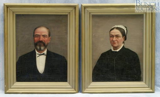 Chinese School, late 19th c, (2) o/c, portraits: Chinese School, late 19th c, (2) o/c, portraits of Thomas Crawford McDowell and his wife, 23" x 17 3/4", each inscribed on a label verso "This portrait was painted by a Chinese artist by the name of S