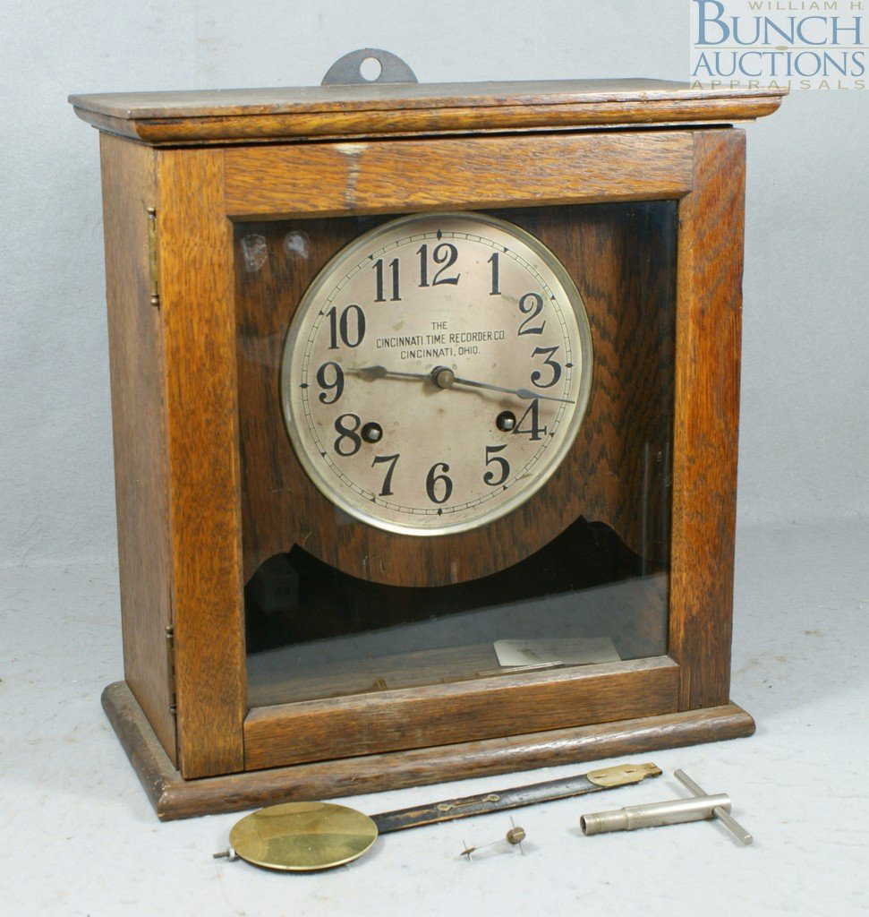 10305 Cincinnati Time Recorder Co oak wall clock, 17"