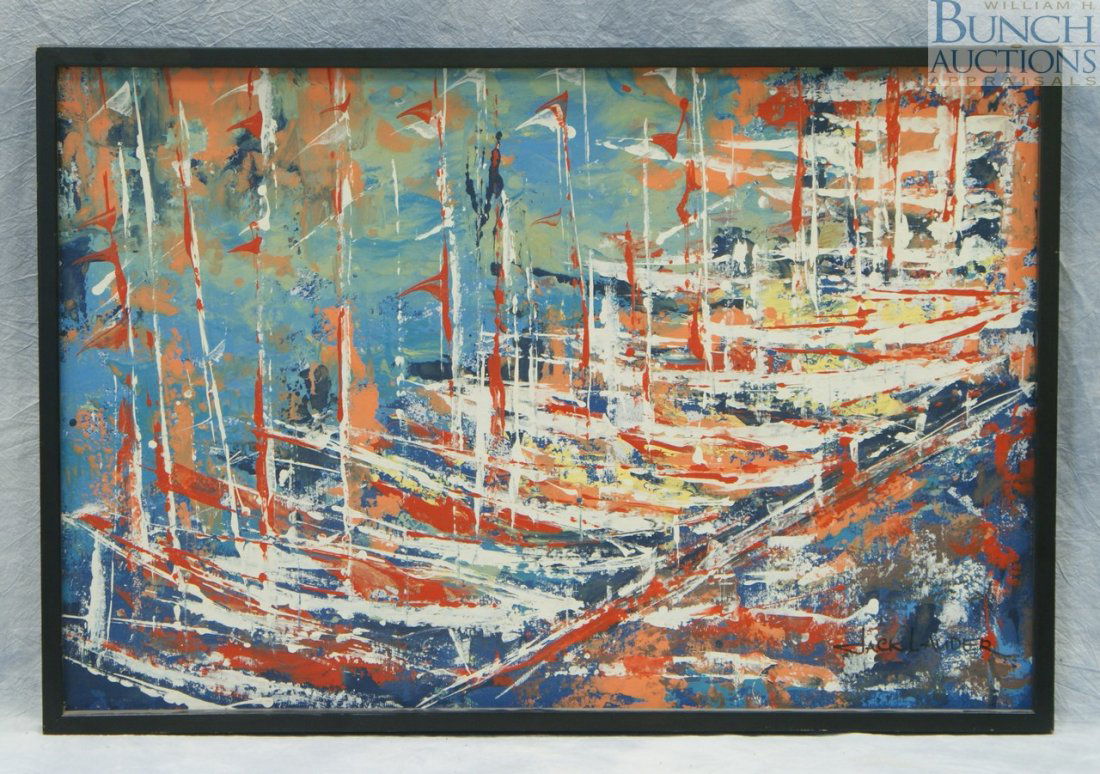 Jack Lauder, American, oil on canvas, "Boats", 24 Oct 02, 2012