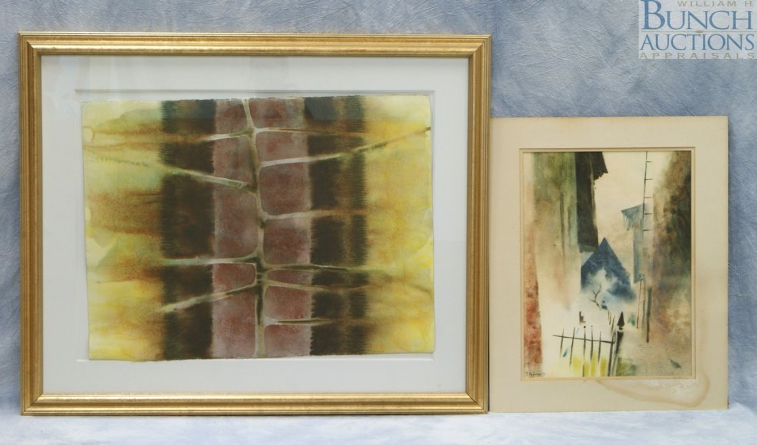 (2) Julia Woods Andrews, b 1919, watercolor, "Str: (2) Julia Woods Andrews, b 1919, watercolor, "Structure", 22 1/5" x 30", watercolor, "The Iron Fence", 1953, 19 5/8" x 14 1/2"