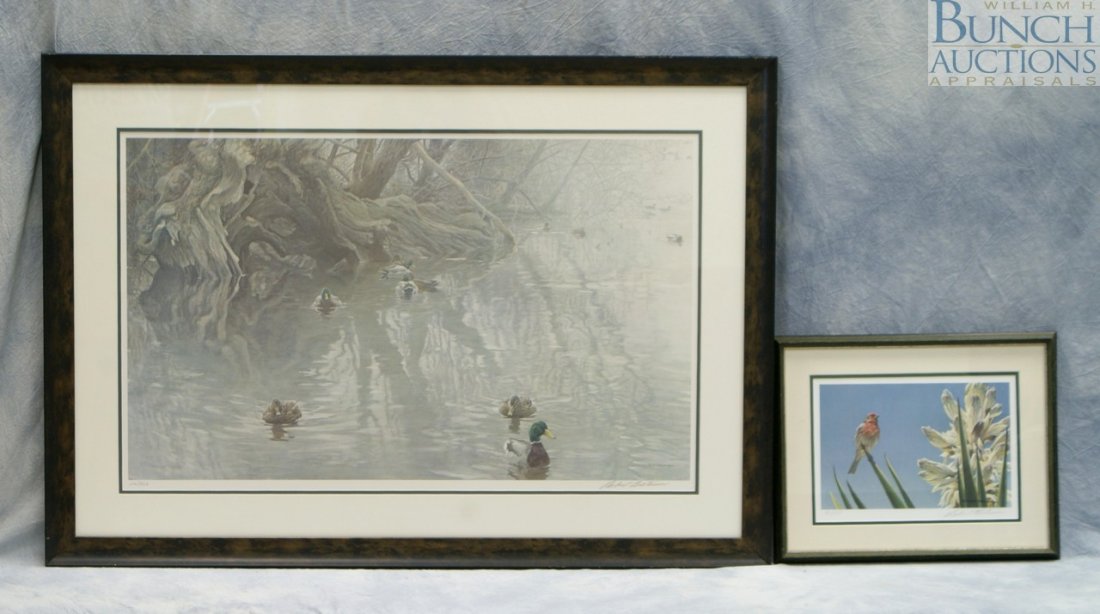(2) Robert Bateman lithographs, Canadian, b 1930,: (2) Robert Bateman lithographs, Canadian, b 1930, limited edition lithograph, "House Finch & Yucca", 851/950, 9" x 12 1/5", limited edition lithograph, "Old Willow & Mallards", 216/950, 24 3/4" x 37 1