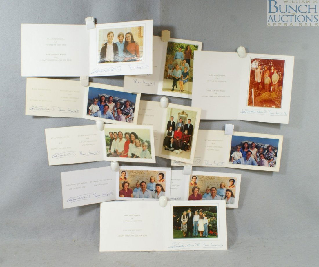 10 Assorted Christmas cards from the Greek royal: 10 Assorted Christmas cards from the Greek royal family, signed by Their Majesties King Constantine and Queen Anne-Marie of Greece