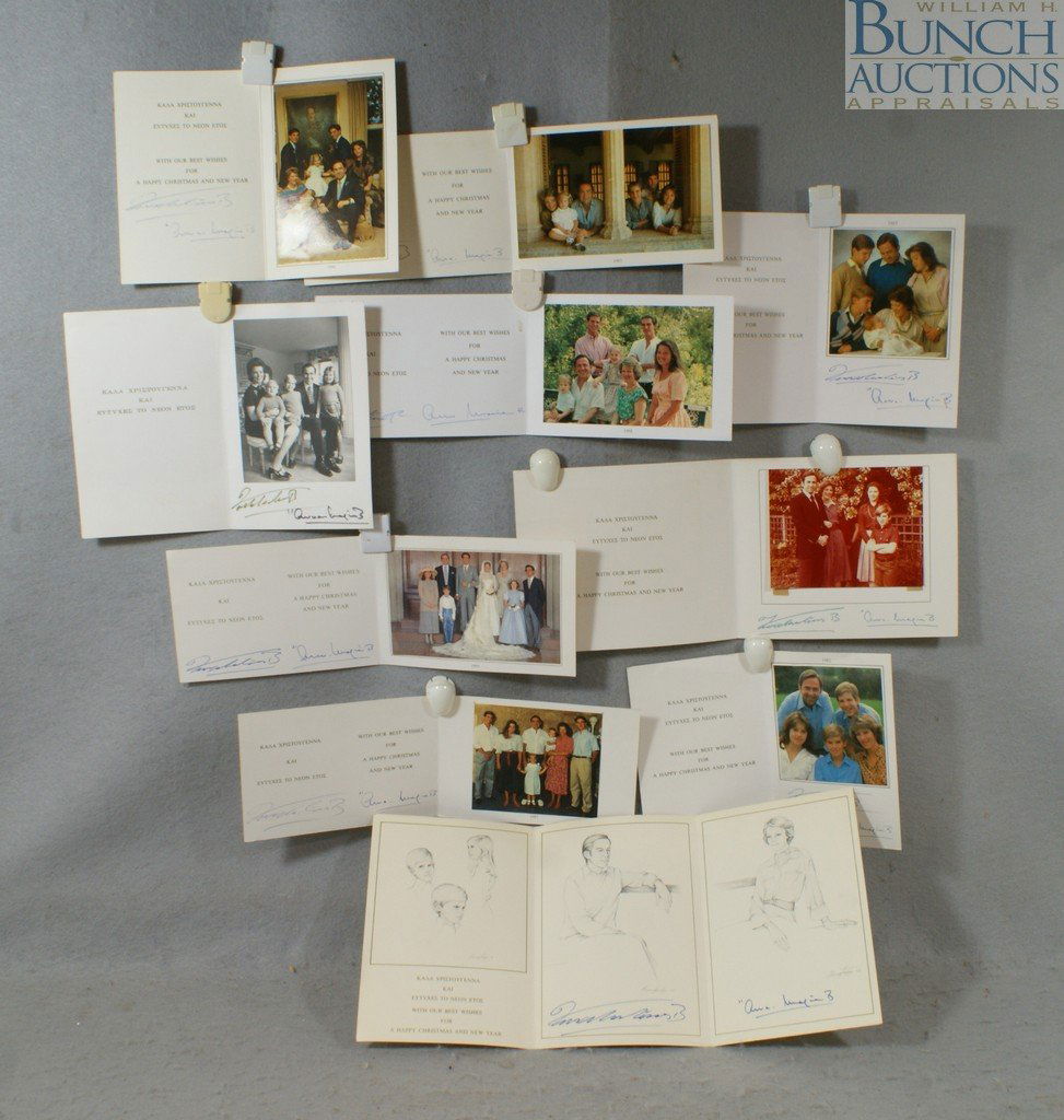 10 Assorted Christmas cards from the Greek royal: 10 Assorted Christmas cards from the Greek royal family, signed by Their Majesties King Constantine and Queen Anne-Marie of Greece