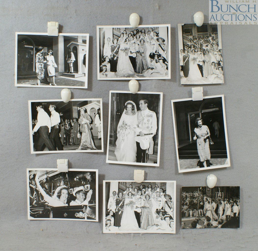 9 Assorted Photographs from the Wedding: 9 Assorted Photographs from the Wedding of His Majesty King Constantine of Greece to Princess Anne-Marie of Denmark, several photos depicting extended European royal families including HRH Princess Ma