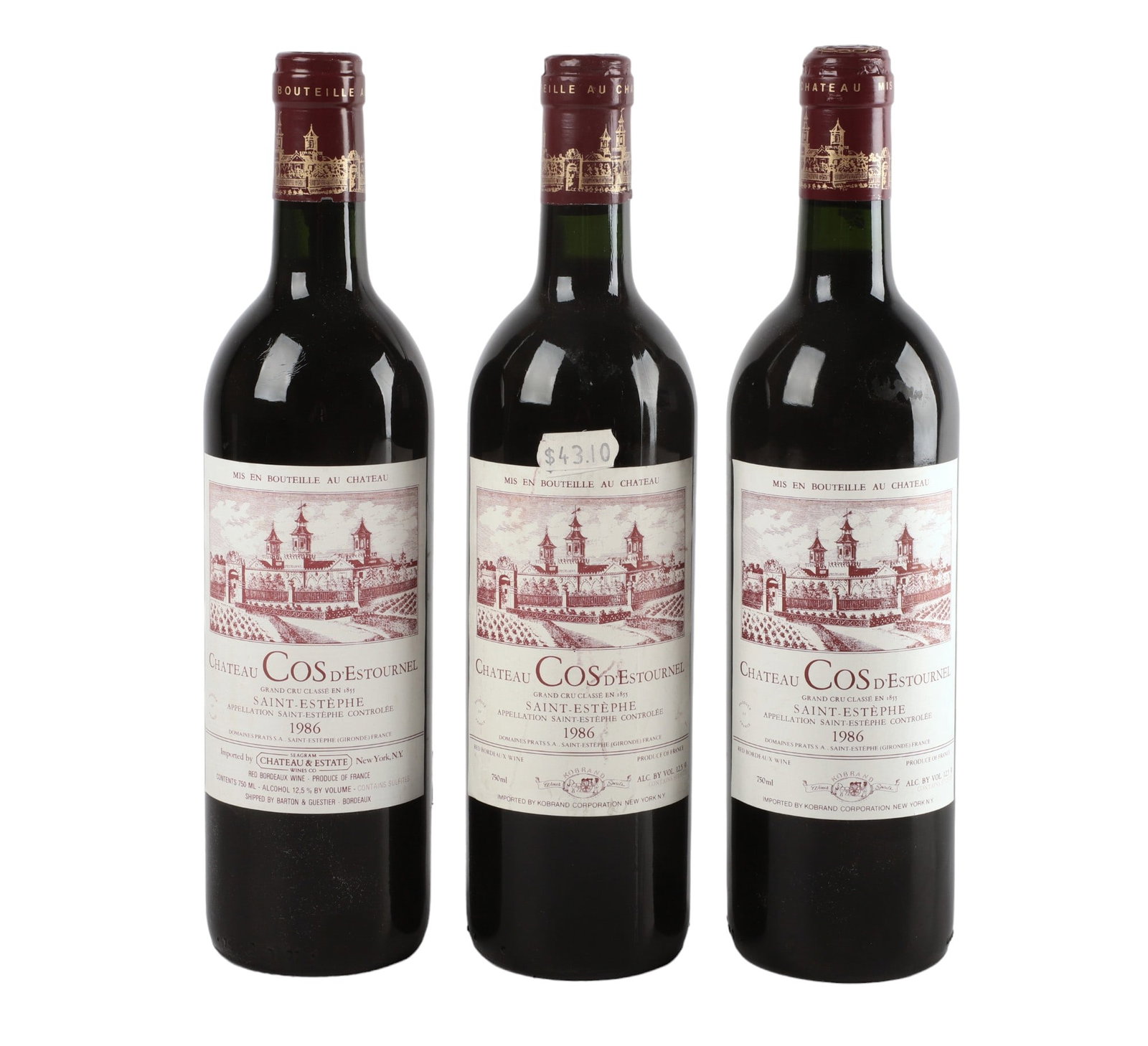(3) 1986 Cos d'Estournel: (3) 1986 Cos d'Estournel, Saint-Estephe, France, RP 92, 750 ml The wine offered in this sale is the single owner collection of the since passed avid wine collector and lover, Ray Emplit. The Emplit co