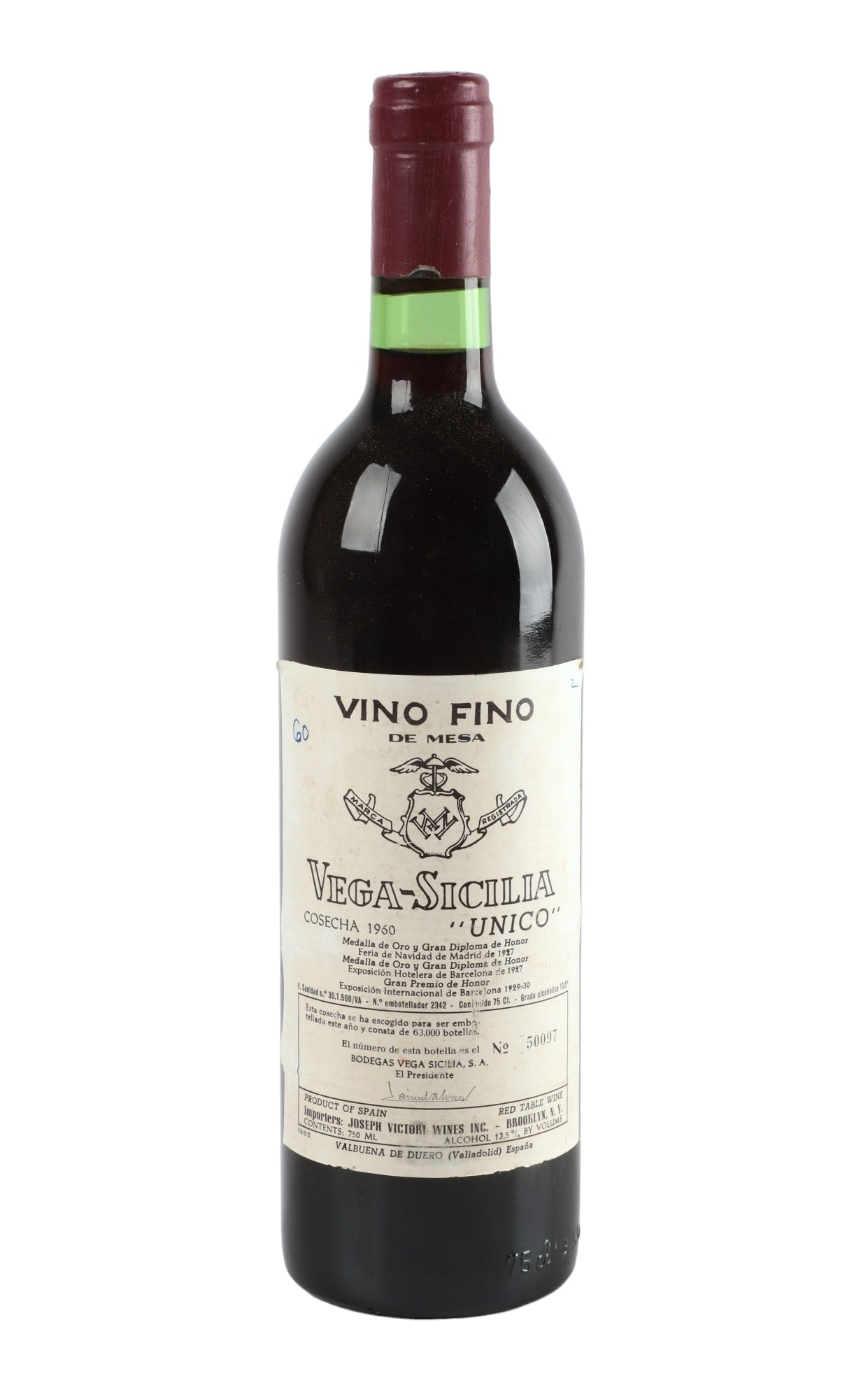 1960 Vega Sicilia Unico: 1960 Vega Sicilia Unico, RP 97, 750 ml The wine offered in this sale is the single owner collection of the since passed avid wine collector and lover, Ray Emplit. The Emplit collection was stored from