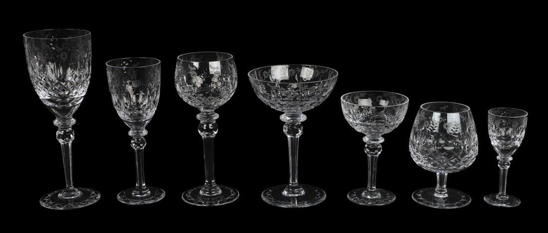 (132) Pcs Rogaska "Gallia" Stemware: (132) Pcs Rogaska cut crystal stemware, "Gallia" pattern, c/o (16) 5" cordials (one ground down), (12) 5-3/4" champagne saucers (one possibly ground down), (31) 9-1/4" water goblets, (32) 7-5/8" white