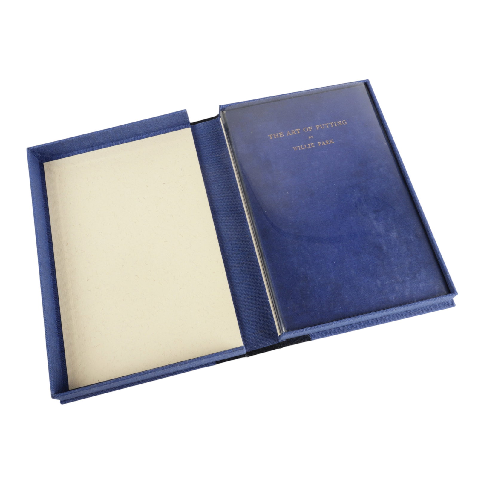 Willie Park signed Art of Putting - 1920: First Edition - Art of Putting 1920 Signed by Willie Park Original gilt stamped blue cloth top edge gilt uncut. bit of toning on extremities and slight rubbing to spine; is contained in custom clamshe