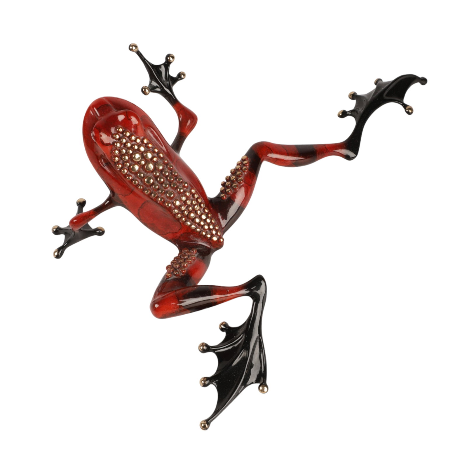 Tim Cotterill Cold Painted Bronze Frog, "High Five": Tim Cotterill Cold Painted Bronze Frog, "High Five", 12 1/4"L x 7 1/4"D x 3 3/4"H, an edition of 5000, signed at leg.