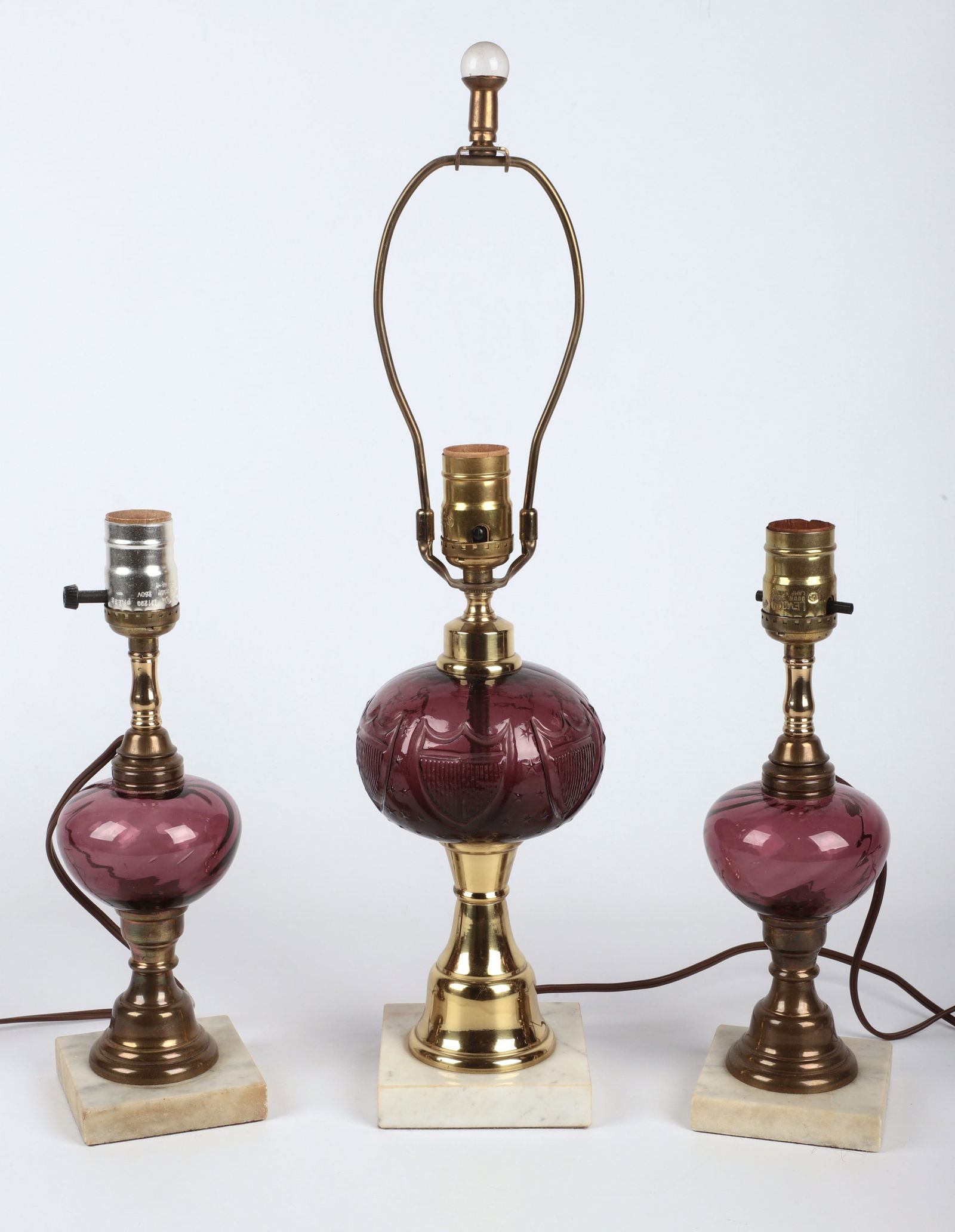 (3) Amethyst Glass Oil Lamps (1 of 6)